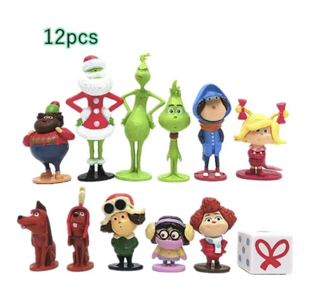 Dr. Seuss How the Grinch Stole Christmas 12 Piece Action Figure Play Set, New